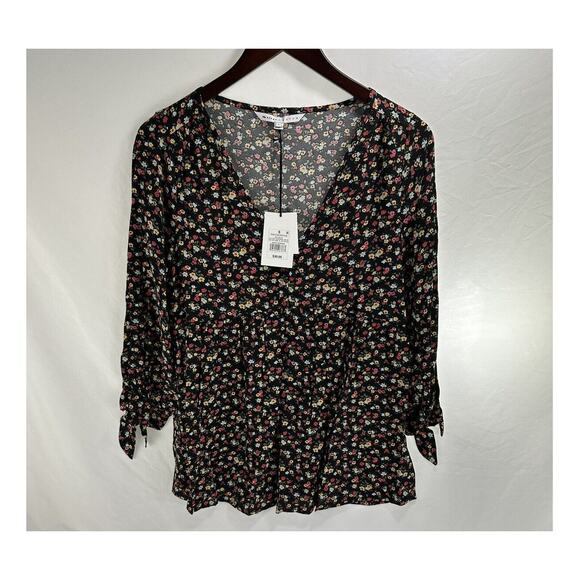 The Nines by Hatch Womens Blouse Size Small V-Neck Black Floral NWT Long Sleeve - Picture 1 of 10